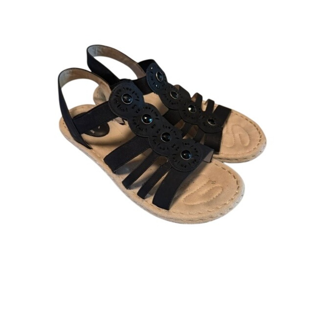Cliffs by White Mountain Womens Black Strappy Studded Comfort Wedge Sandals